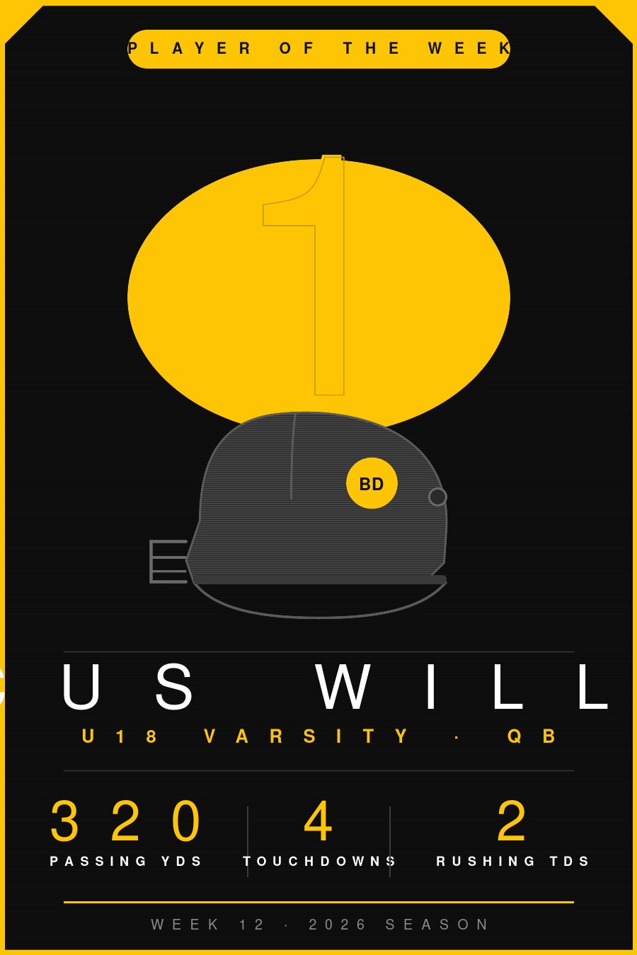 Player of the Week: Marcus Williams, #11, U18 Varsity QB — 320 passing yards, 4 touchdowns, 2 rushing TDs